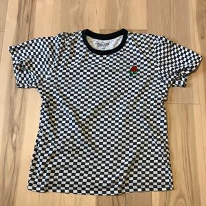 Checkerboard With Embroidered Rose T Shirt Men’s M